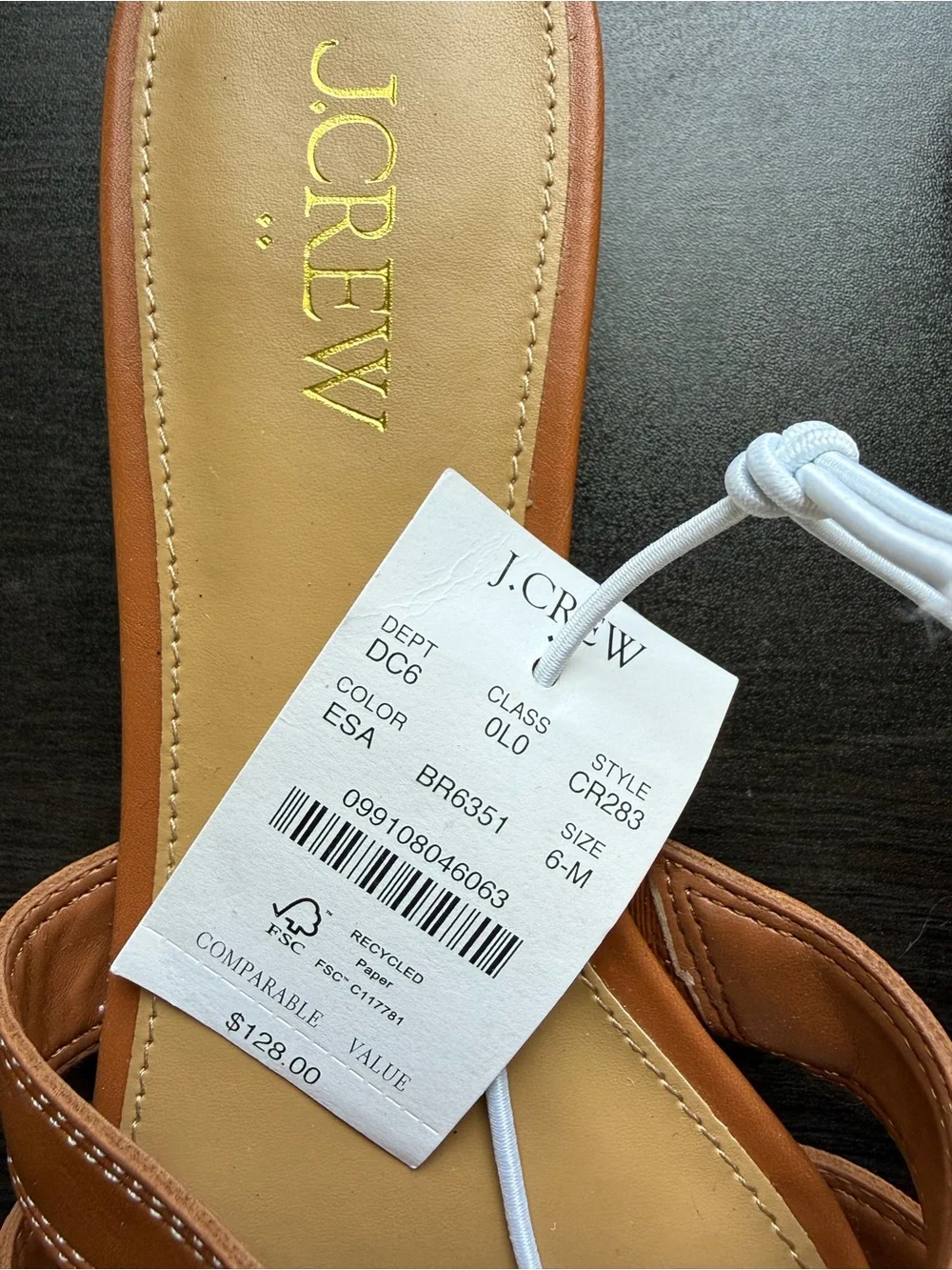 J. Crew Cognac Leather Slide Sandals with Gold Hardware